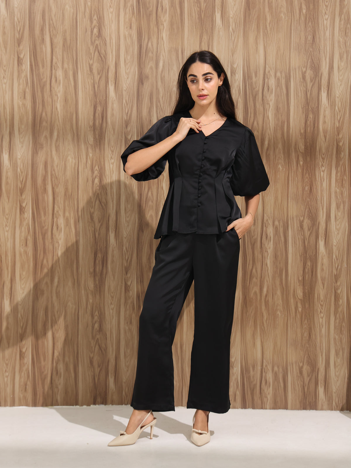 Aura Satin Trousers – Midnight Black