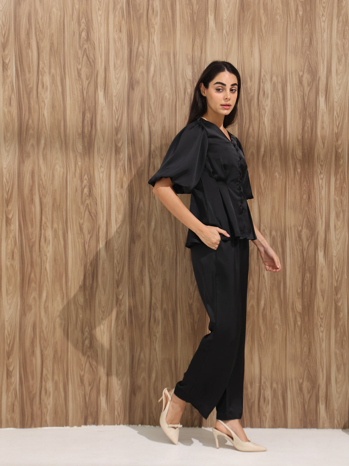Aura Satin Trousers – Midnight Black