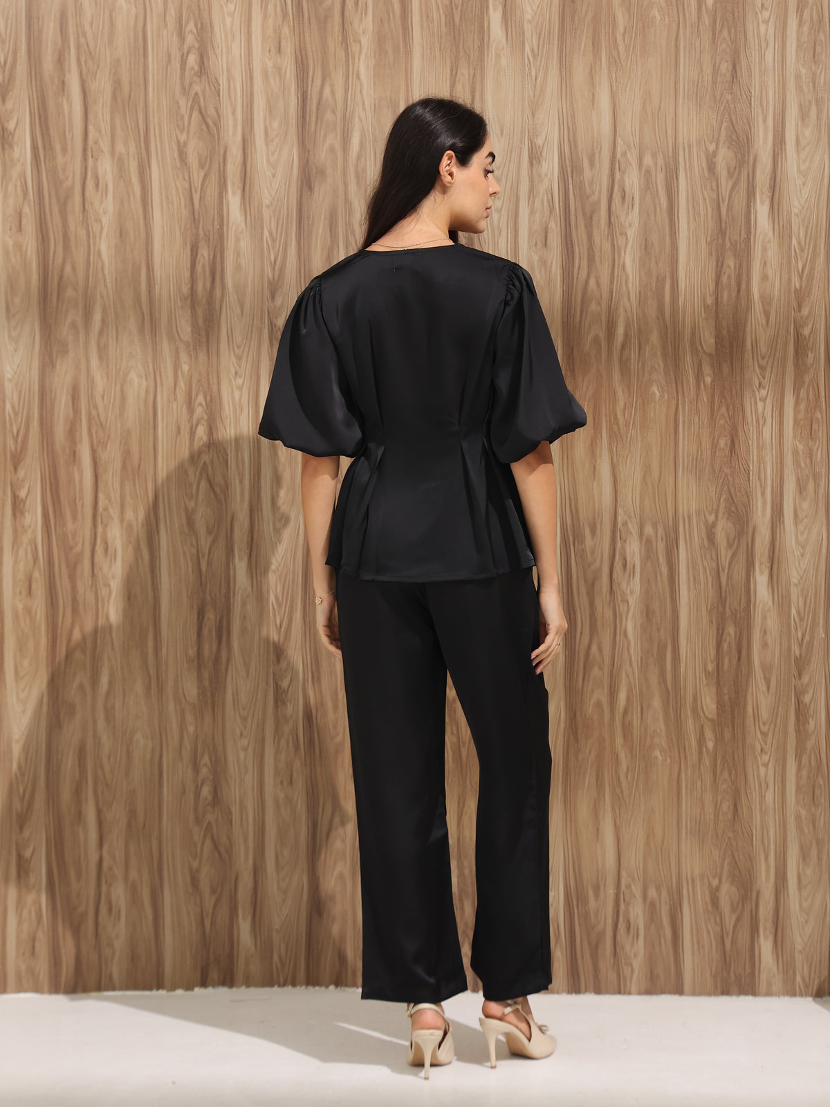Aura Satin Trousers – Midnight Black