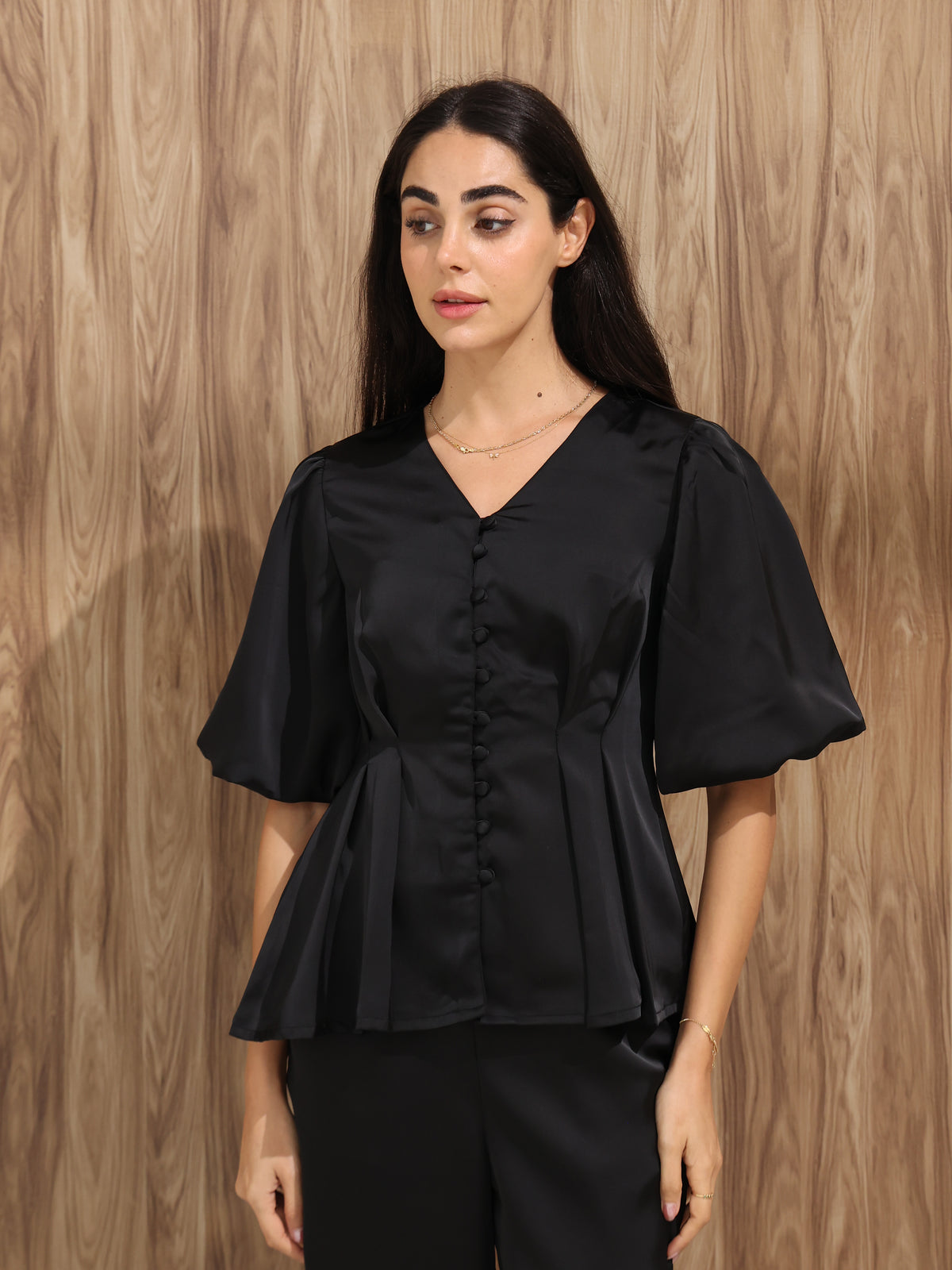 Aura Peplum Top – Midnight Black