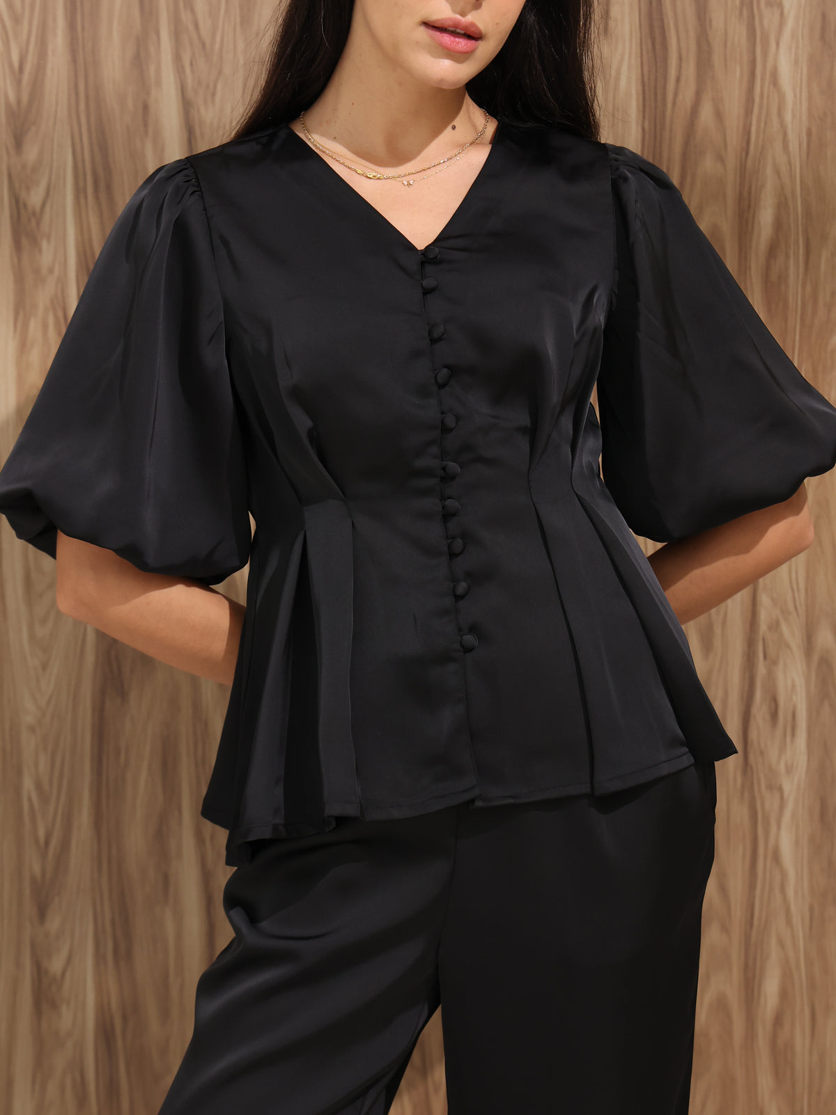 Aura Peplum Top – Midnight Black