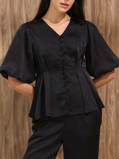 Aura Peplum Top – Midnight Black