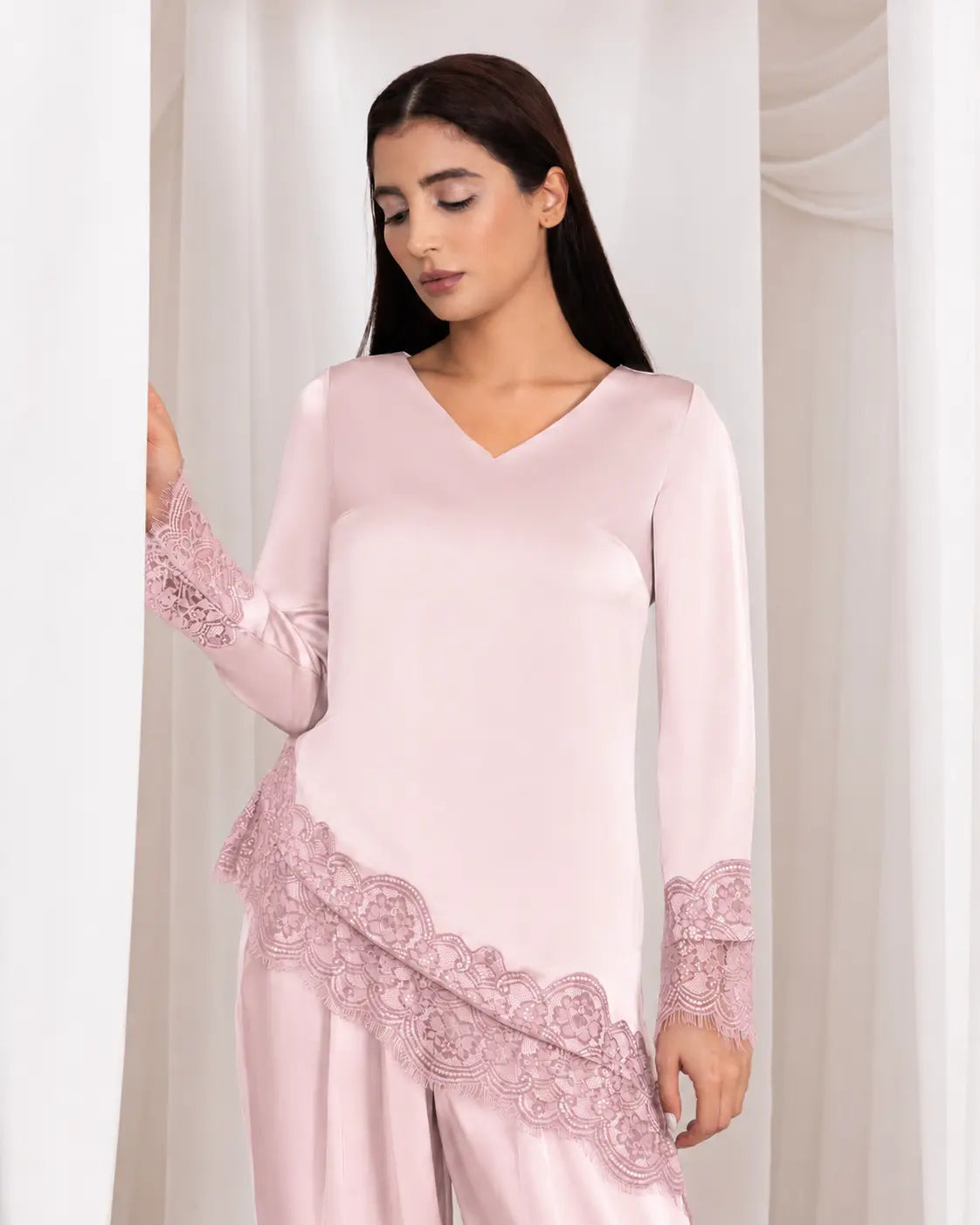 Diagonal Lace Top - Blush Pink