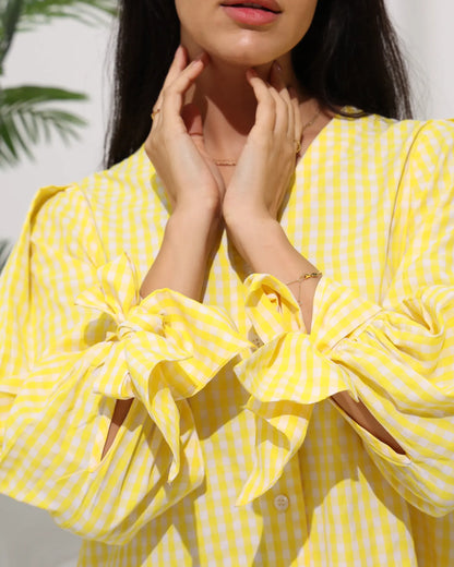 Gingham Check Top — Yellow