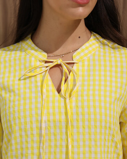Gingham Check Tie-Neck Maxi Dress – Yellow