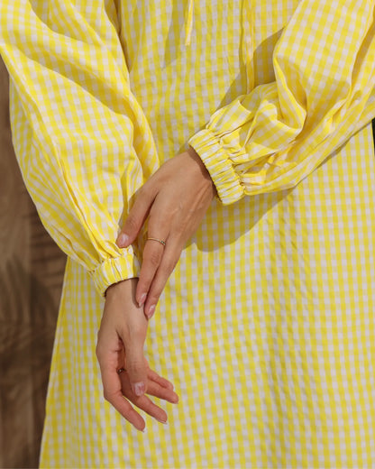 Gingham Check Tie-Neck Maxi Dress – Yellow