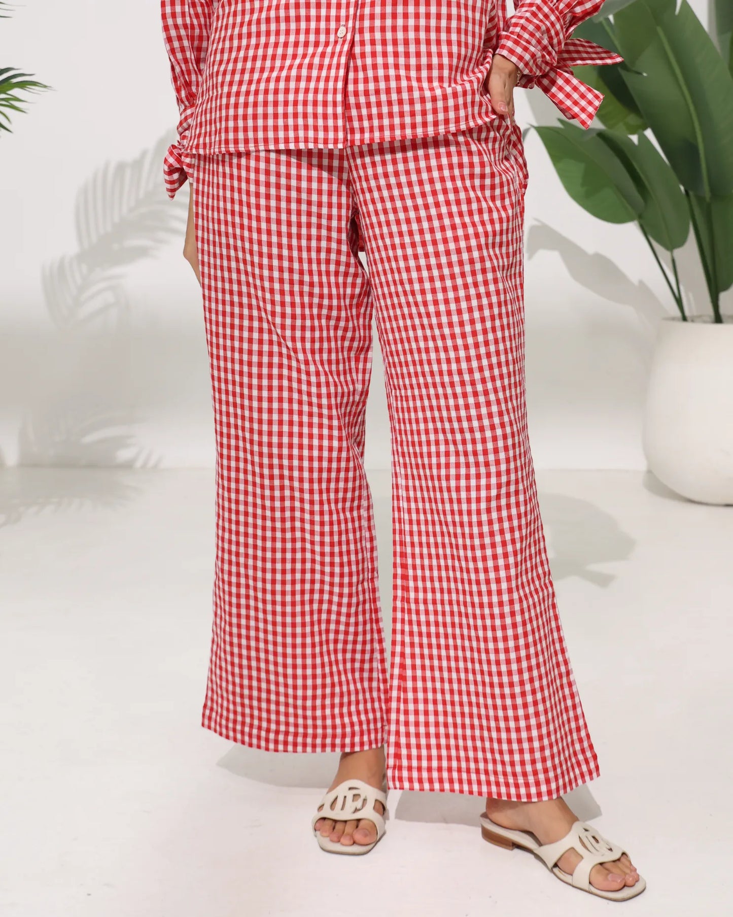 Gingham Check Pants — Red