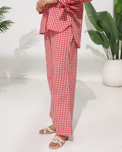 Gingham Check Pants — Red