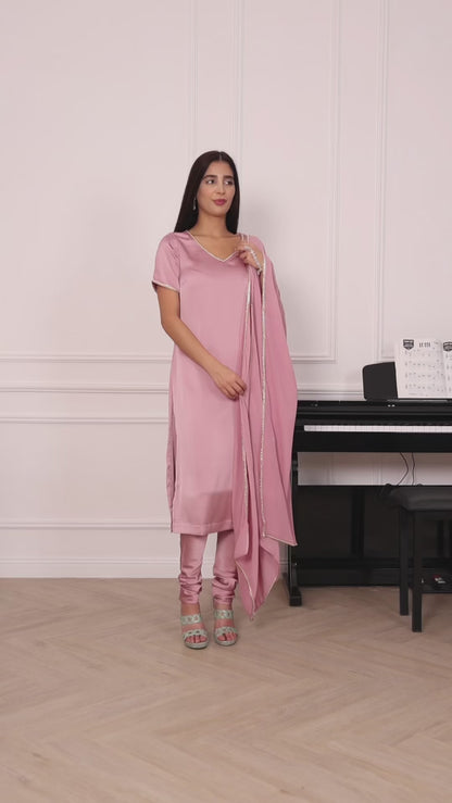 Blush Pink Satin Suit Set – 90’s Inspired Elegance