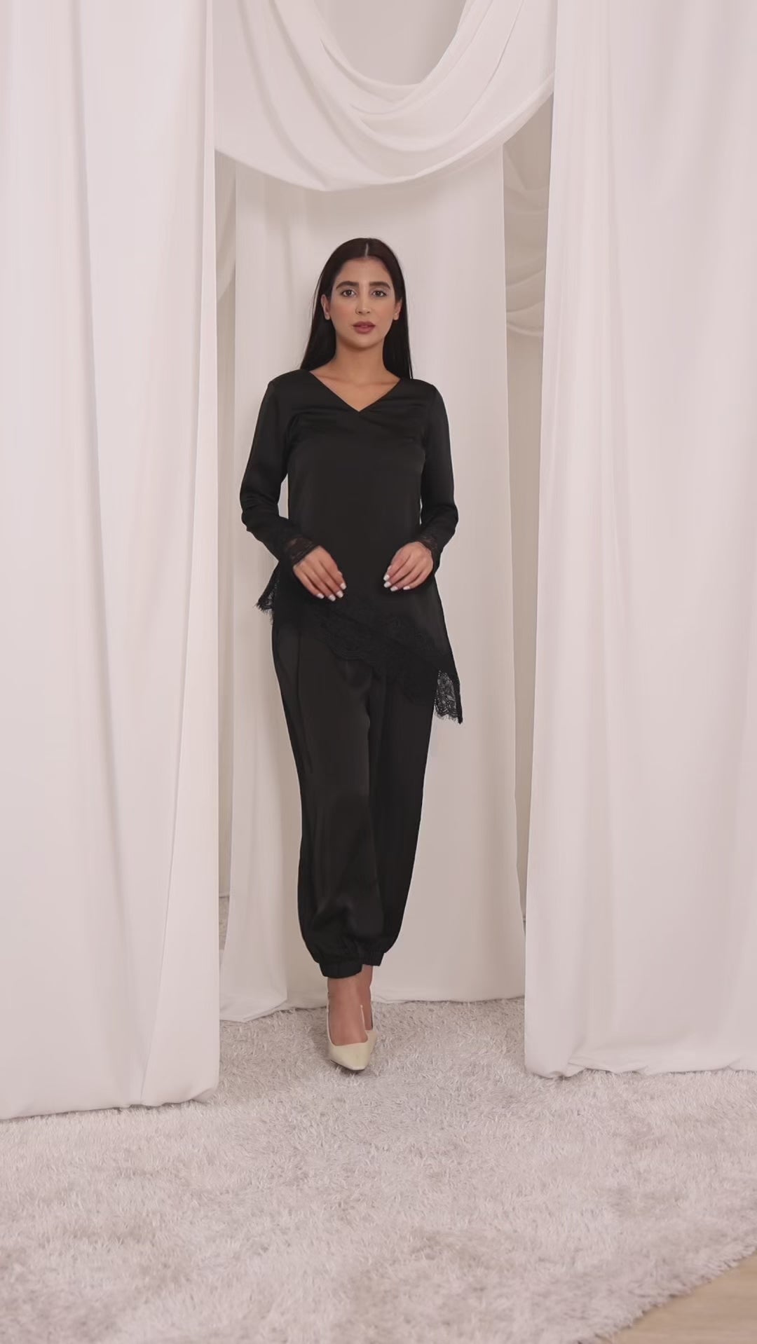 Diagonal Lace Top – Midnight Black