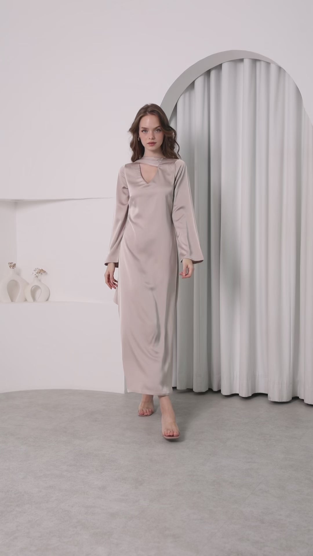 Aura Stole Satin Dress – Ivory | Women's Evening Wear