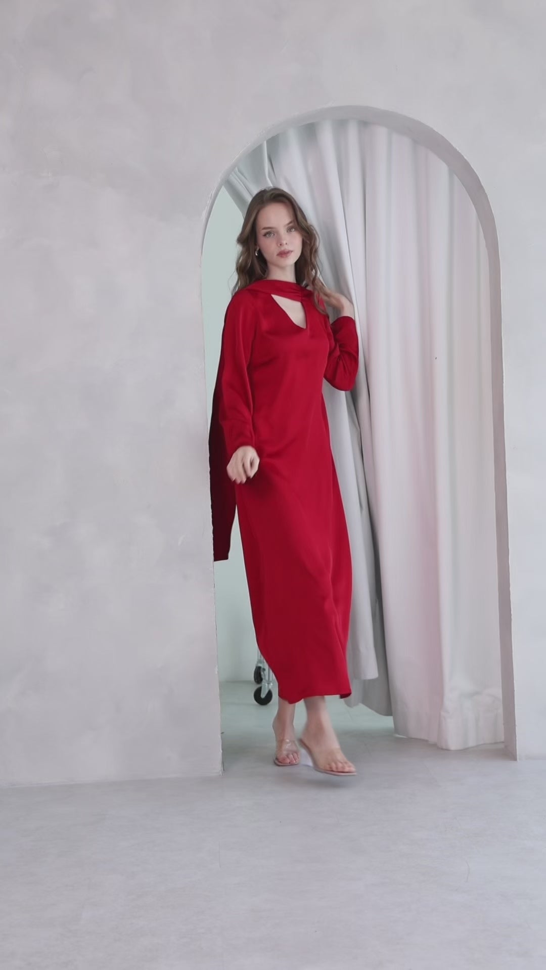 Aura Stole Satin Dress – Scarlet Red | Women's Evening Wear