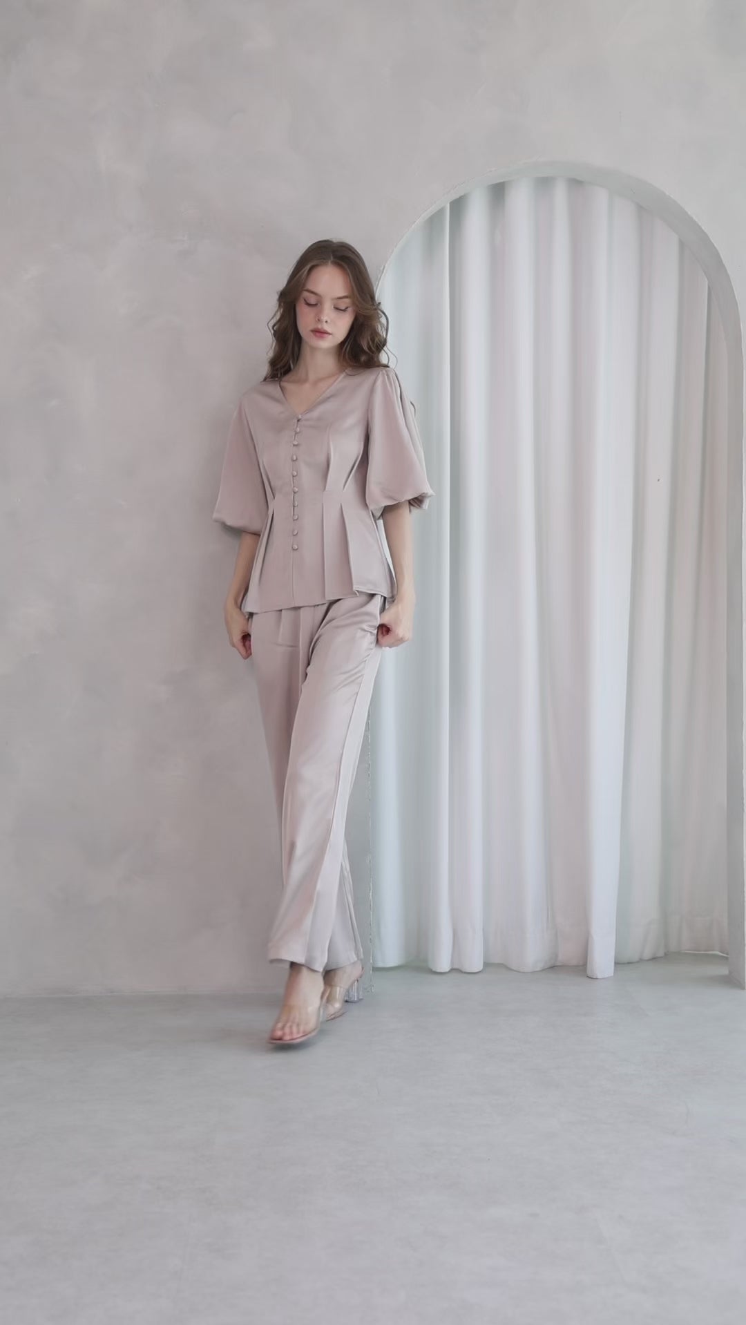 Aura Peplum Co-ord Set – Ivory Beige