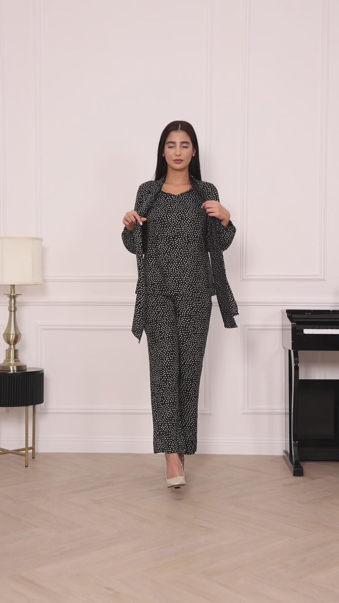 Midnight Noir Polka Dot Co-ord Set | Statement Tie-Neck Two-Piece